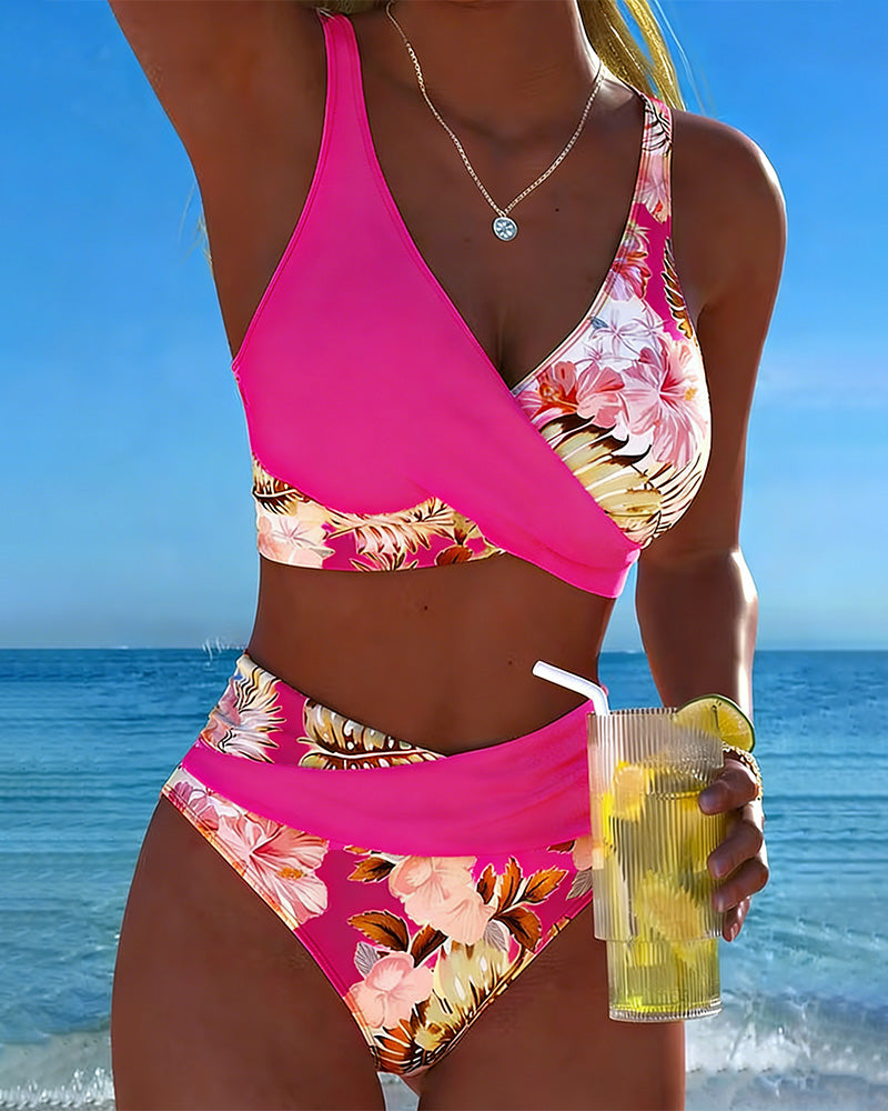 Floral Contrast Split Bikini