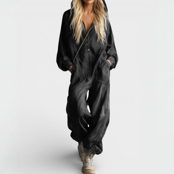 Miara - Long Sleeve Hooded Jumpsuit with Pockets