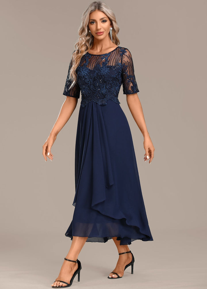 Trending Sophie Navy Lace Short Sleeve Round Neck Dress Style Upgrade