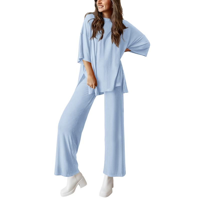 FREYA™ – Short Sleeve Lounge Top & Wide Leg Pants Set