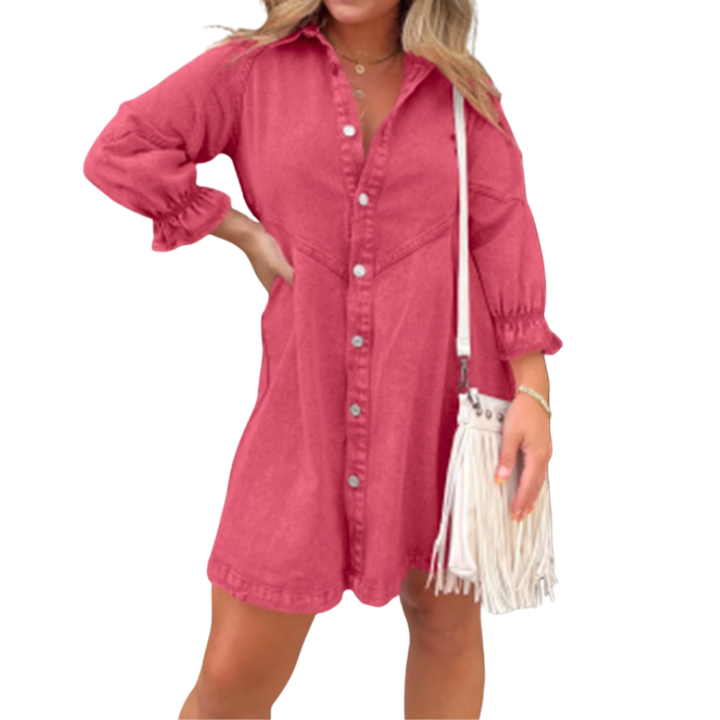 CORY™ – Contemporary Collared Puff Sleeve Mini Dress