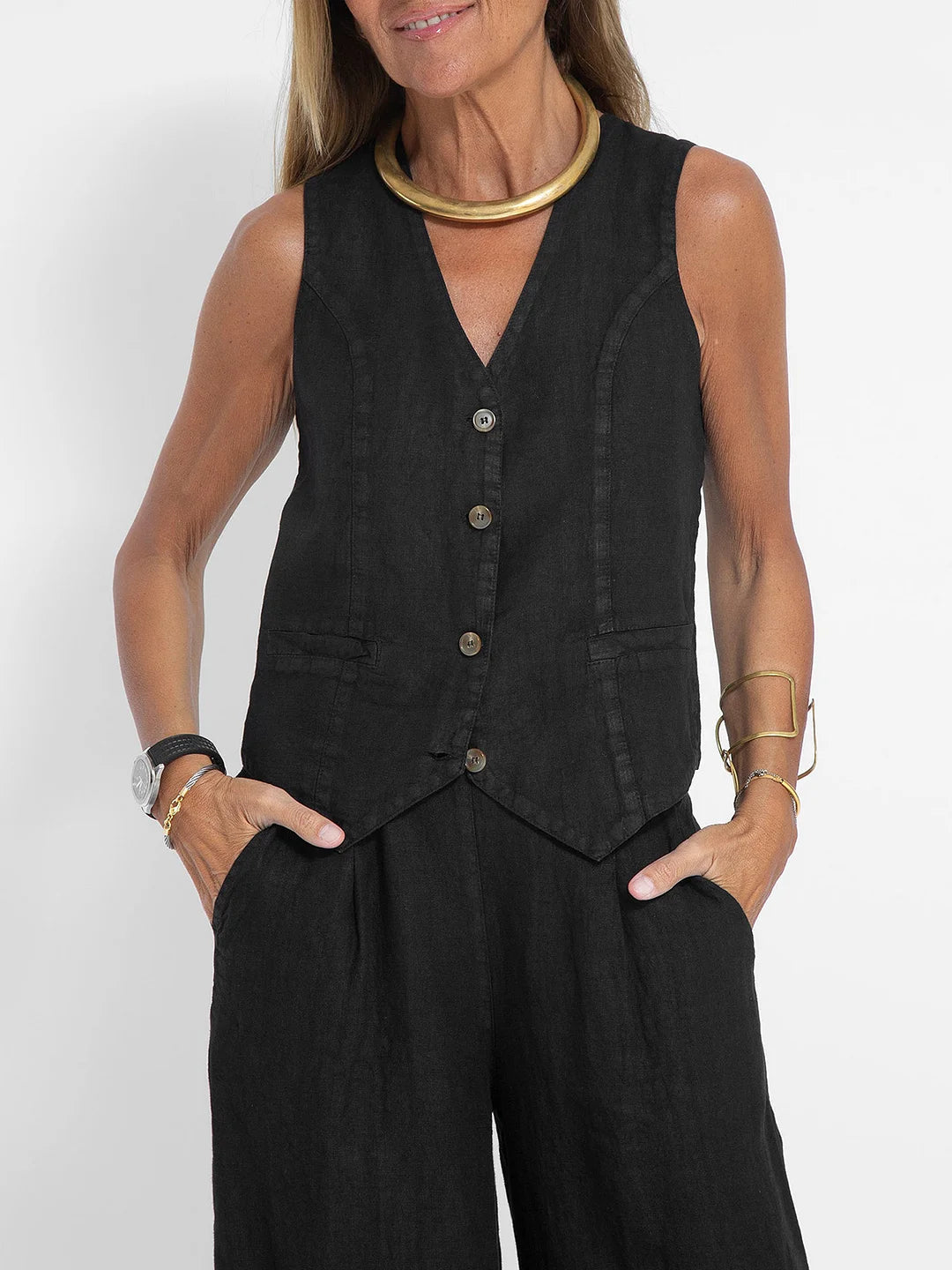 AIRA | BUTTONED VEST & WIDE-LEG TROUSERS SET