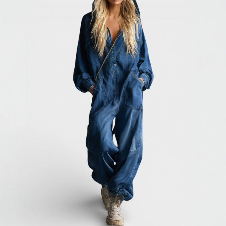 Miara - Long Sleeve Hooded Jumpsuit with Pockets