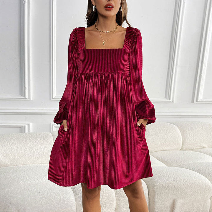 MABEL™ - Women's Bishop Sleeve Tie Back Square Neck A-Line Dress