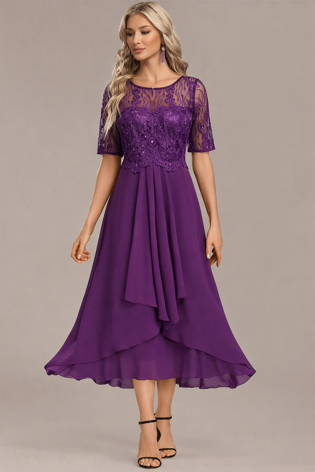Trending Sophie Navy Lace Short Sleeve Round Neck Dress Style Upgrade