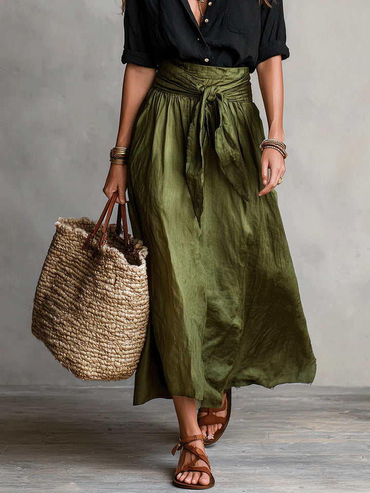 Kylie | Black shirt and olive midi skirt 2-piece set