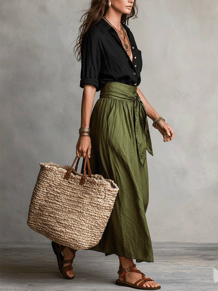 Kylie | Black shirt and olive midi skirt 2-piece set