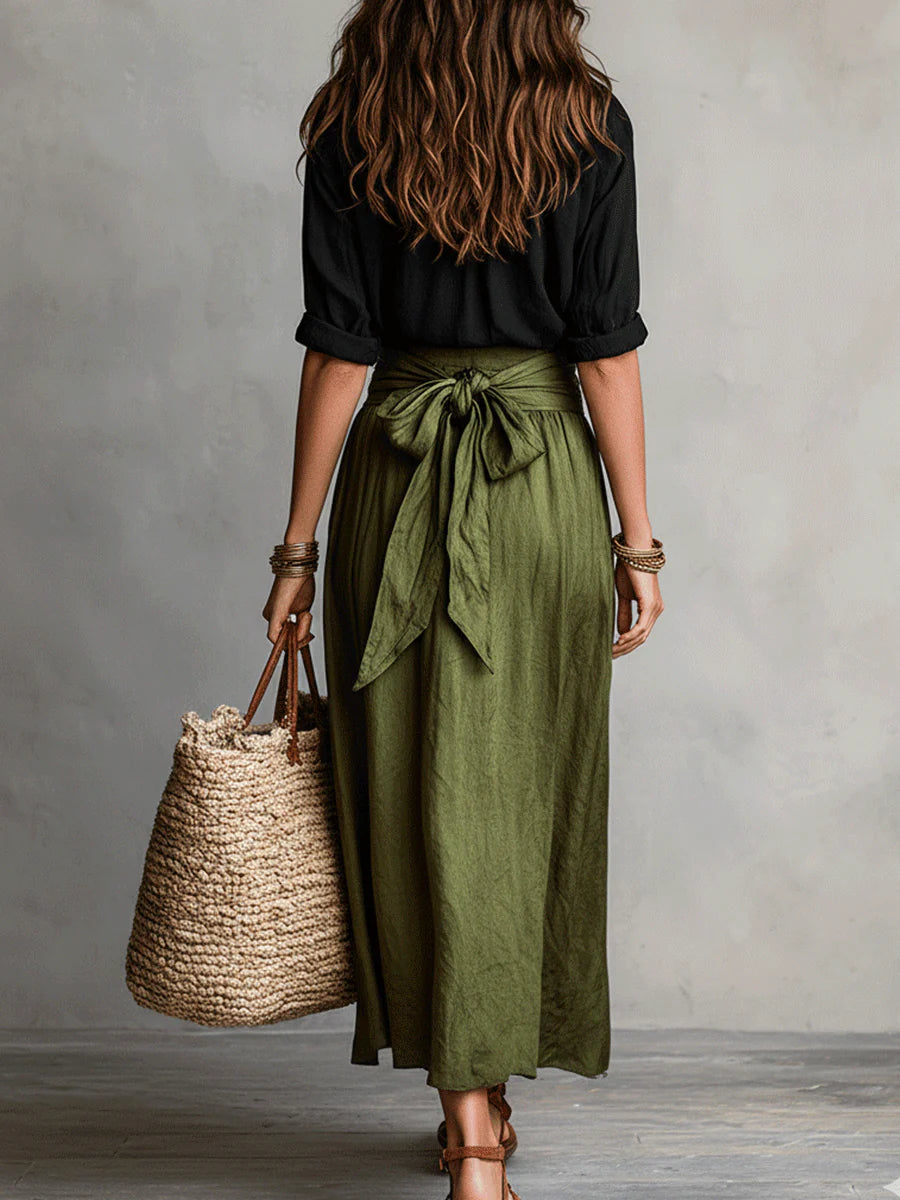 Kylie | Black shirt and olive midi skirt 2-piece set