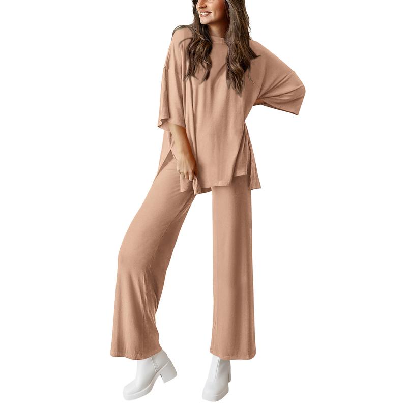 FREYA™ – Short Sleeve Lounge Top & Wide Leg Pants Set