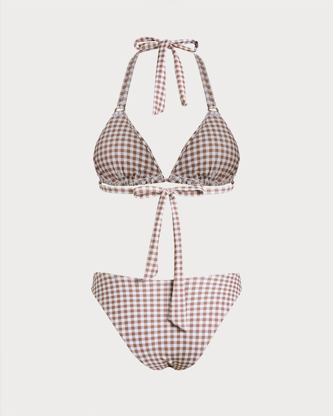 Coffee Plaid Halter Bikini Sets